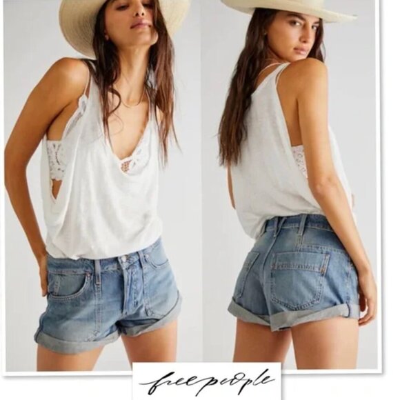 Free People Beginners Luck Slouch Short Felicity Wash Size 27 - Picture 4 of 9